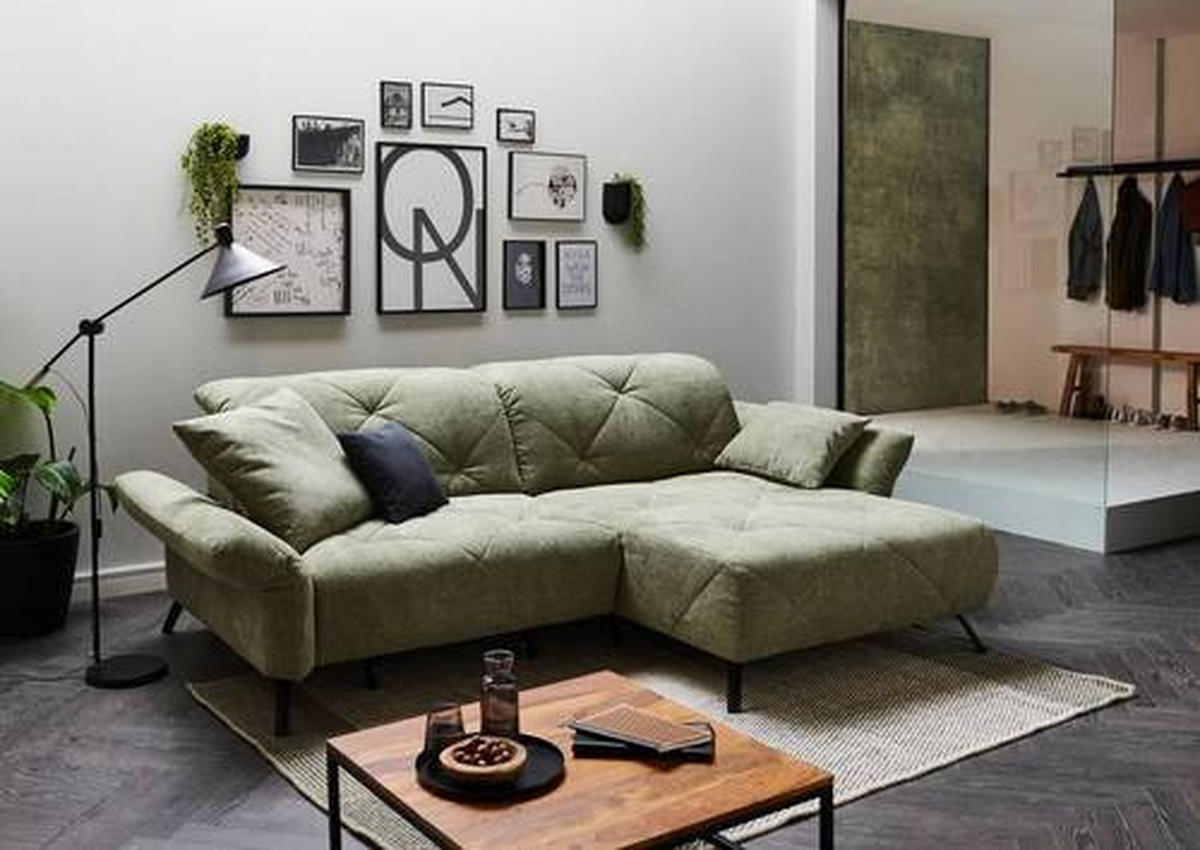 ECKSOFA in Webstoff Grün  - Schwarz/Grün, Design, Textil/Metall (173/244cm) - Moderano