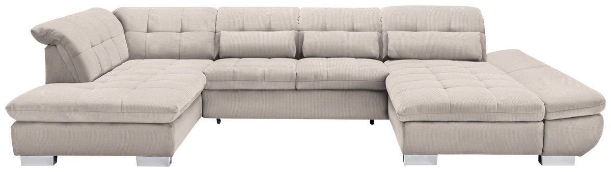 WOHNLANDSCHAFT in Mikrofaser Ecru  - Chromfarben/Ecru, Design, Kunststoff/Textil (211/350/204cm) - Xora