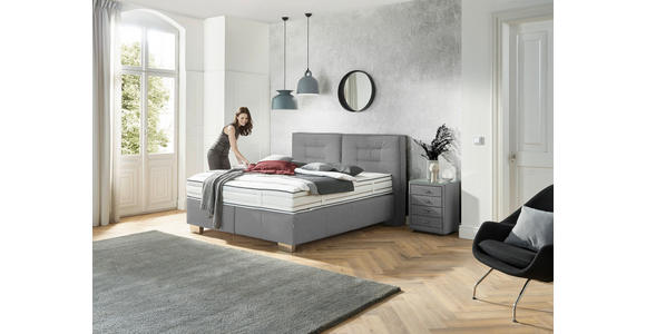 BOXSPRINGBETT 180/200 cm,  in Hellgrau, Matratze, H2 + H2 = mittel  - Chromfarben/Hellgrau, KONVENTIONELL, Textil (180/200cm) - Dieter Knoll
