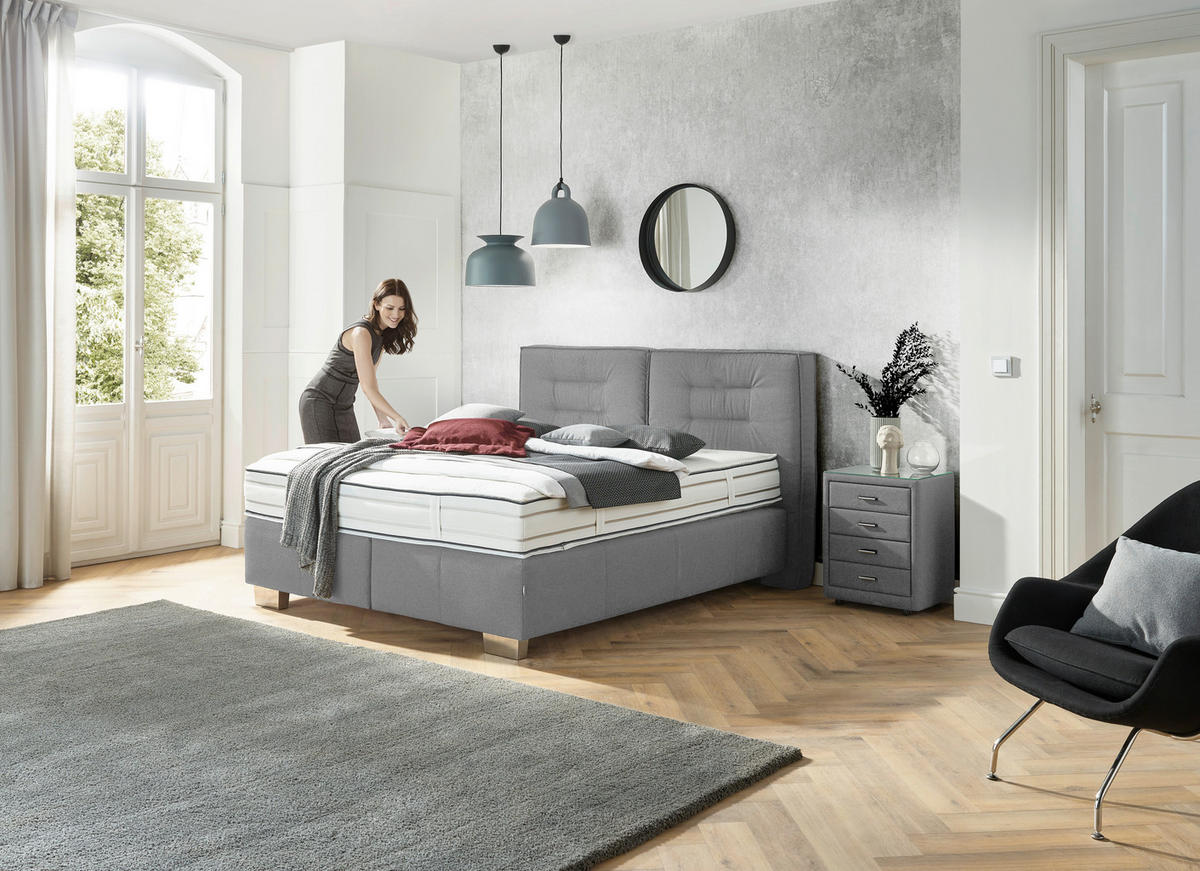 BOXSPRINGBETT 180/200 cm  in Hellgrau  - Chromfarben/Hellgrau, Konventionell, Textil (180/200cm) - Dieter Knoll