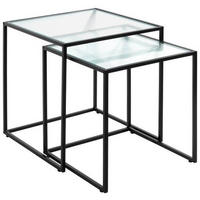 BEISTELLTISCHSET rechteckig Klar, Schwarz  - Klar/Schwarz, Design, Glas/Metall (40-45/40-45/44-49cm)