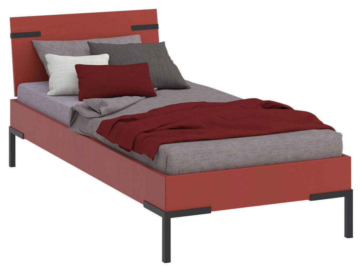 BETT  in Koralle  - Koralle/Schwarz, Design, Metall (90/200cm) - Xora