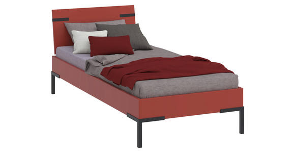 BETT  in Koralle  - Koralle/Schwarz, Design, Holzwerkstoff/Metall (90/200cm) - Xora