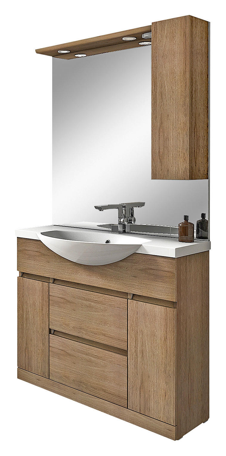 FÜRDŐSZOBABÚTOR - tölgyfa színű/fehér, Basics, műanyag/faalapú anyag (100/190/50cm) - Welnova