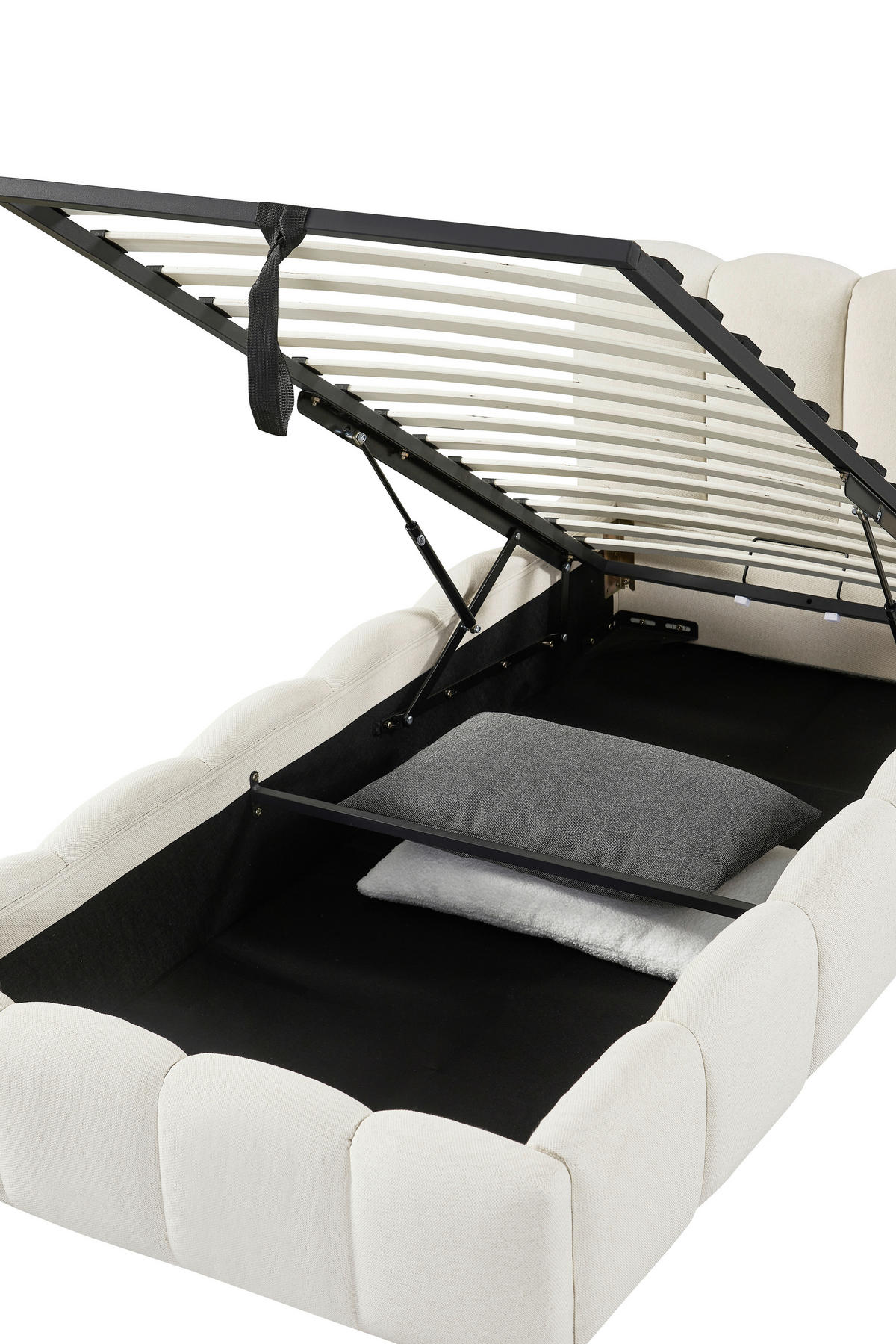 POLSTERBETT 90/200 cm  Creme  - Creme/Schwarz, Modern, Holz/Kunststoff (90/200cm) - Livetastic