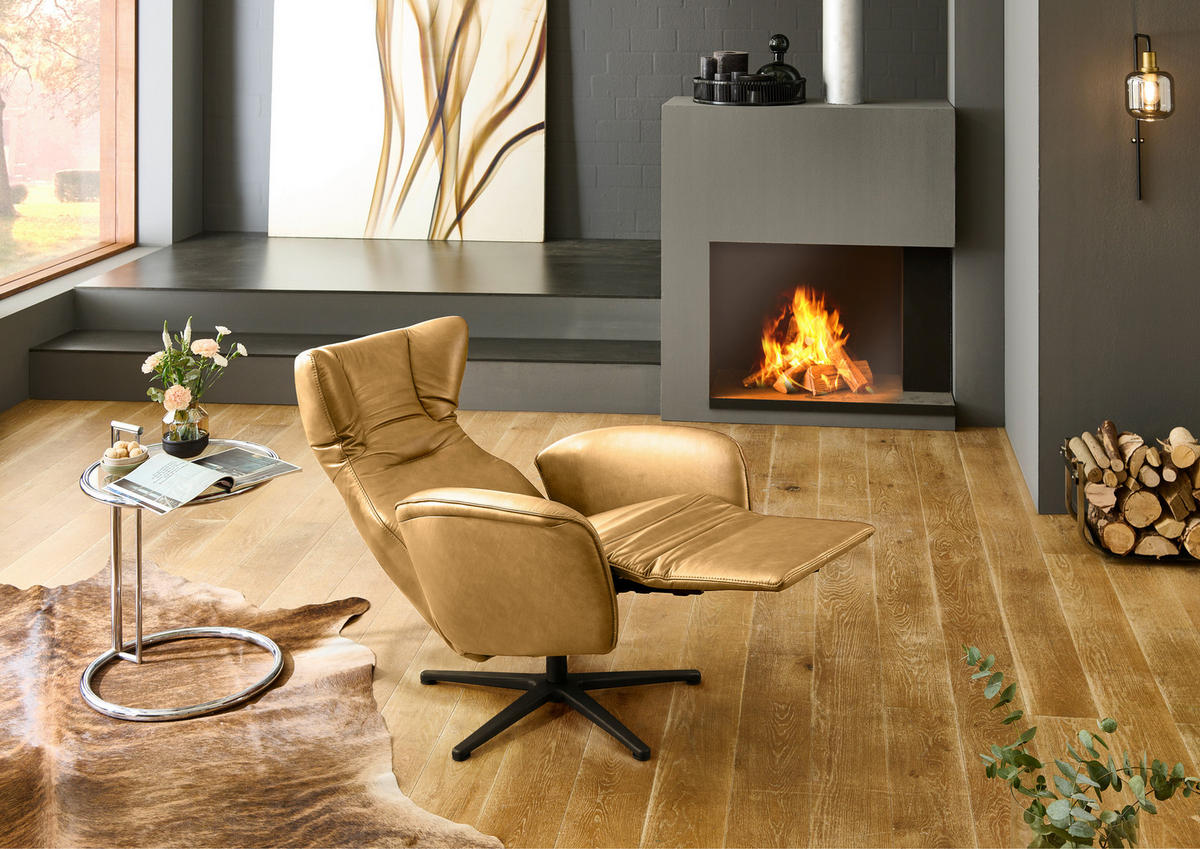 RELAXSESSEL Leder Currygelb  - Currygelb/Schwarz, Design, Leder/Metall (75/106/86cm) - Valdera