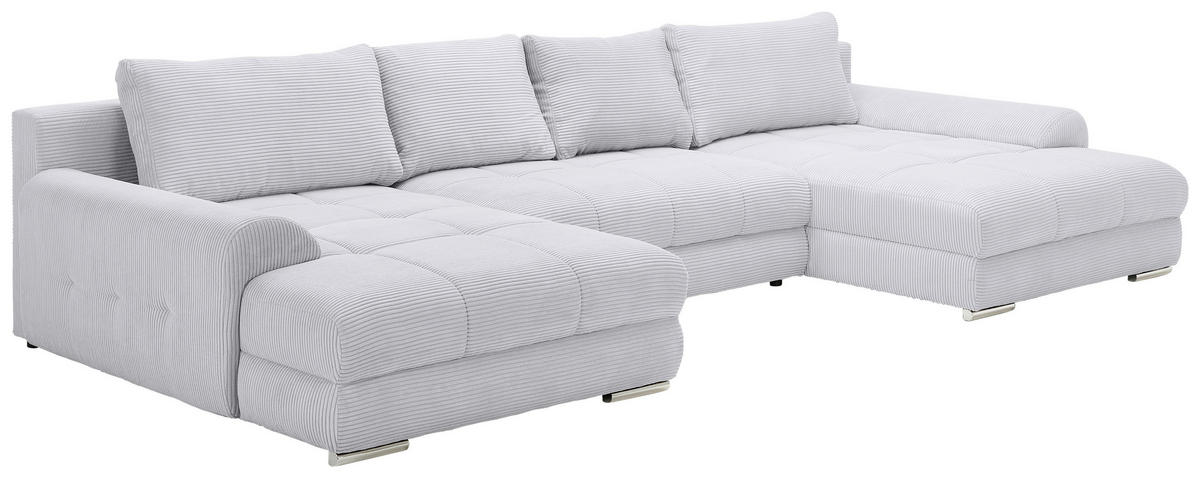 WOHNLANDSCHAFT Hellgrau Cord  - Chromfarben/Hellgrau, KONVENTIONELL, Kunststoff/Textil (180/376/180cm) - Carryhome
