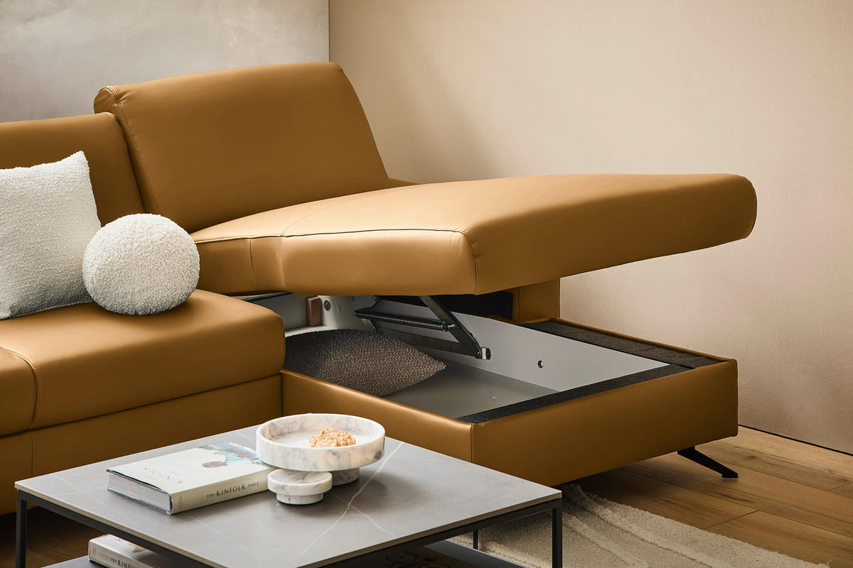 ECKSOFA in Echtleder Currygelb  - Currygelb/Schwarz, Design, Leder/Metall (267/165cm) - Lomoco