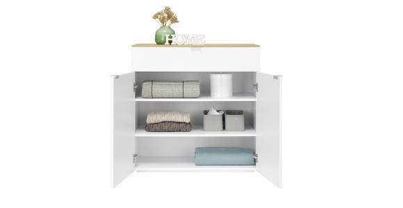 KOMMODE Eiche furniert Weiß, Eichefarben - Eichefarben/Alufarben, Design, Holz/Holzwerkstoff (90/95/43cm) - Novel