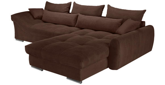 ECKSOFA Dunkelbraun Cord  - Chromfarben/Dunkelbraun, KONVENTIONELL, Textil/Metall (335/225cm) - Carryhome
