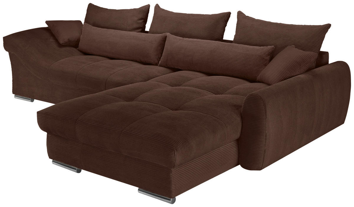 ECKSOFA Dunkelbraun Cord  - Chromfarben/Dunkelbraun, KONVENTIONELL, Textil/Metall (335/225cm) - Carryhome