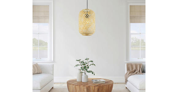 HÄNGELEUCHTE 25/120 cm  - Schwarz/Naturfarben, Trend, Naturmaterialien/Metall (25/120cm) - Novel