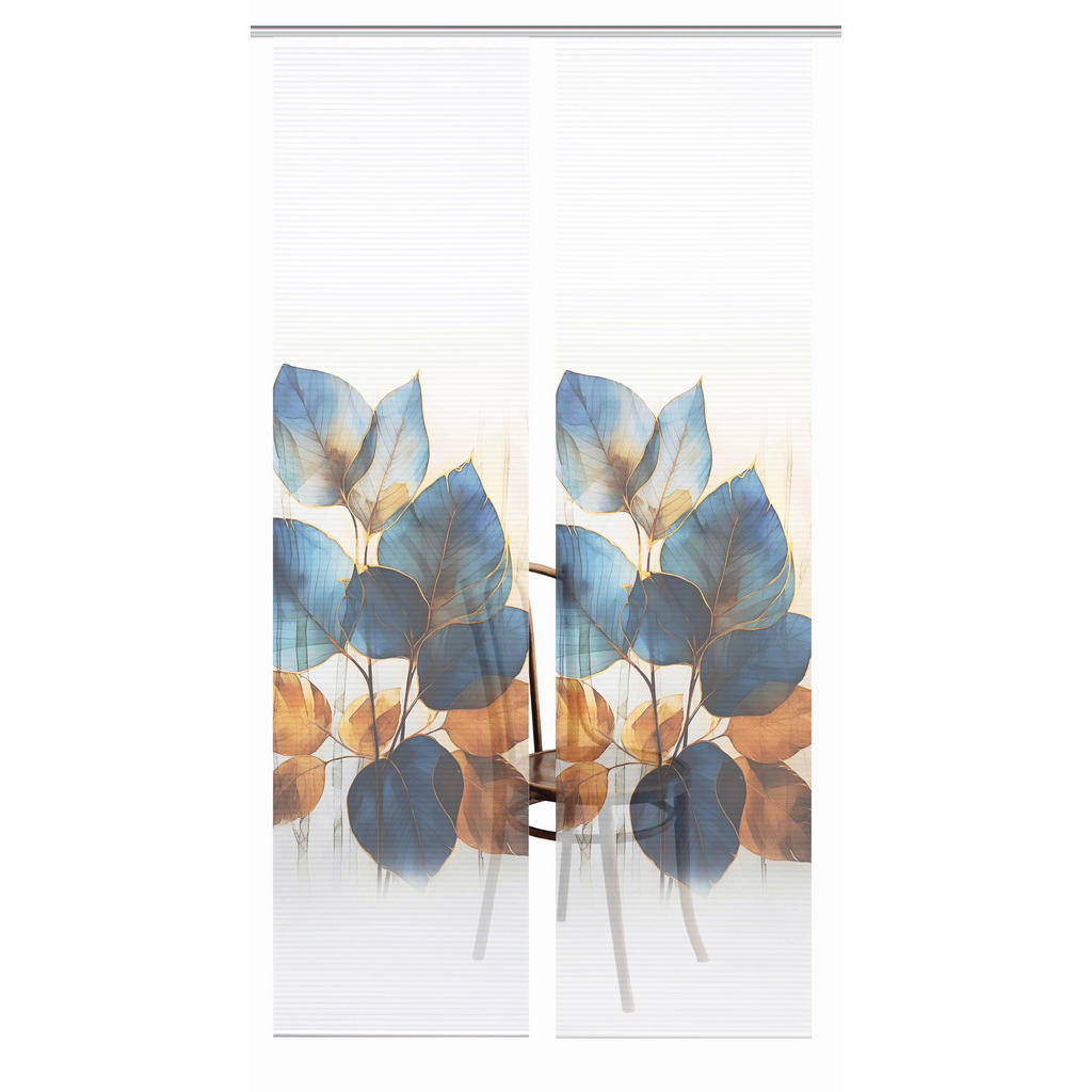 Thumbnail - Flächenvorhang Thalin, Blau, Weiß, Kupfer, Textil, Graphik, 60x245 cm, Oeko-Tex® Standard 100, mit Beschwerungsstab, Fla...