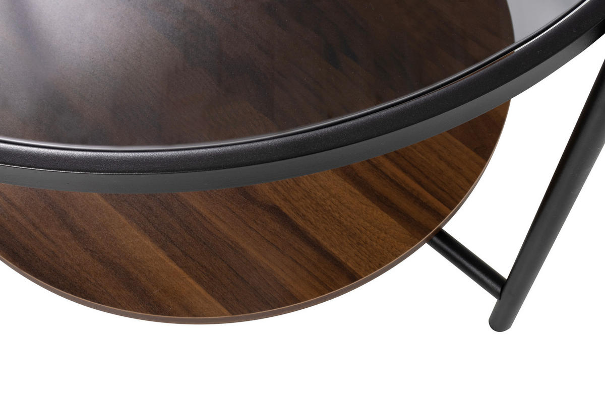 COUCHTISCH 80/45/80 cm Rauchglas rund Braun, Multicolor, Schwarz, Nussbaumfarben, Walnussfarben einfacher Aufbau  - Nussbaumfarben/Walnussfarben, Design, Glas/Holzwerkstoff (80/45/80cm) - MID.YOU