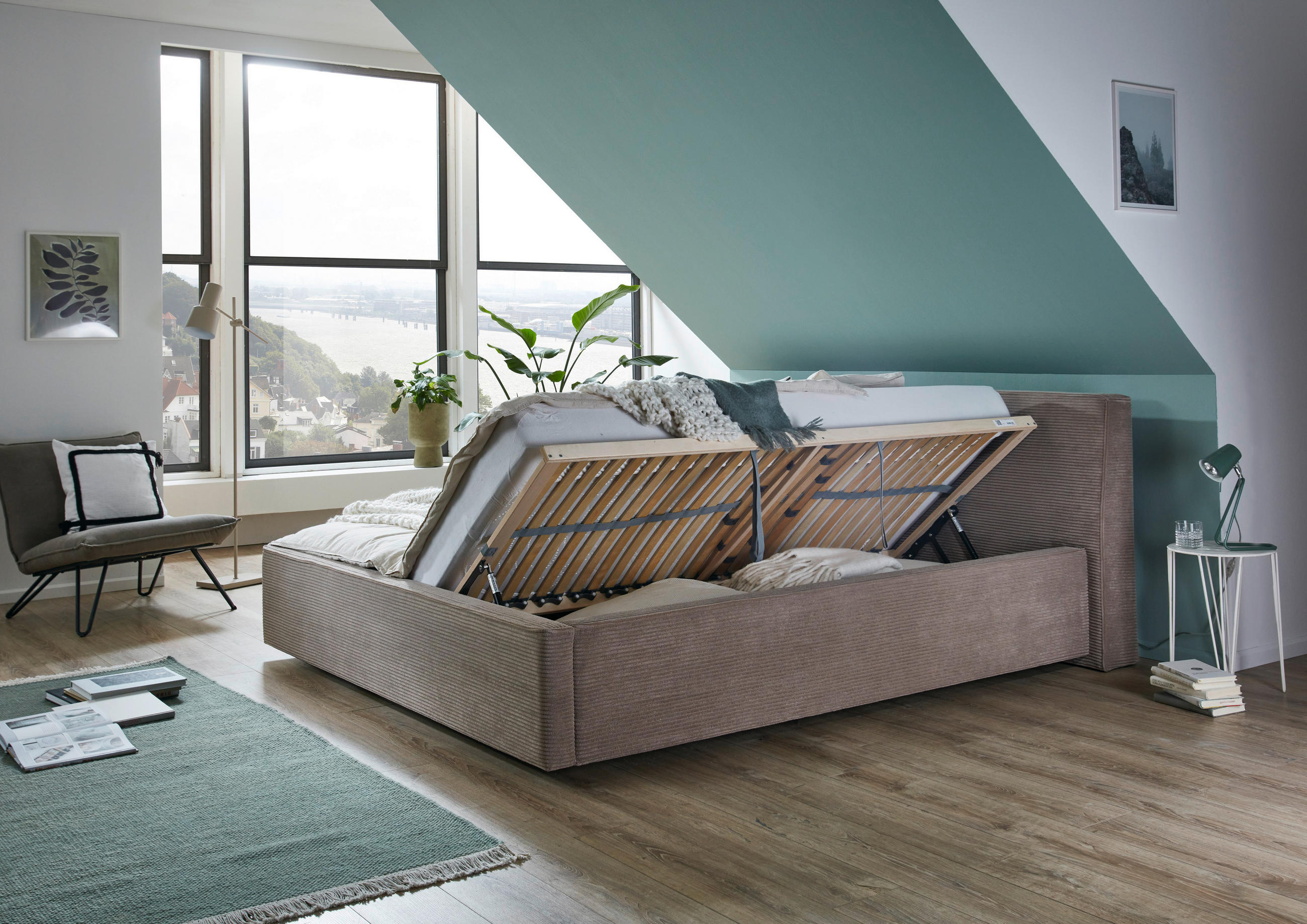 POLSTERBETT Bettkasten, Lattenroste 180/200 cm  in Taupe  - Taupe/Birkefarben, Design, Holz/Textil (180/200cm) - Boxxx