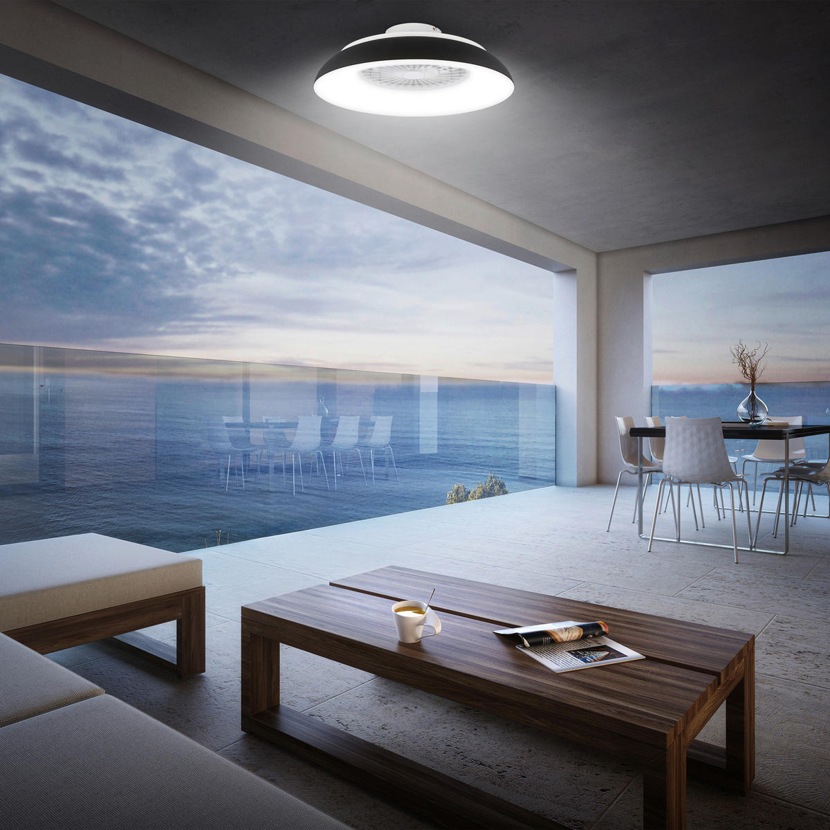 Deckenleuchte mit Ventilator 60/19 cm  - Schwarz/Weiß, Design, Kunststoff (60/19cm)