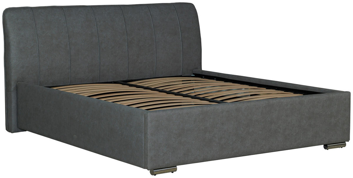 POLSTERBETT 180/200 cm  in Grau  - Chromfarben/Schwarz, Basics, Holz/Textil (180/200cm) - Boxxx