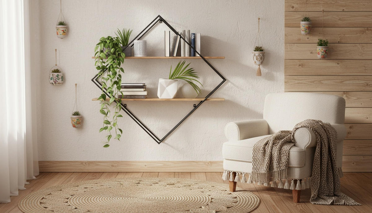 WANDREGAL 107/107/26 cm  - Dunkelgrau/Akaziefarben, Trend, Holz/Metall (107/107/26cm) - Ambia Home