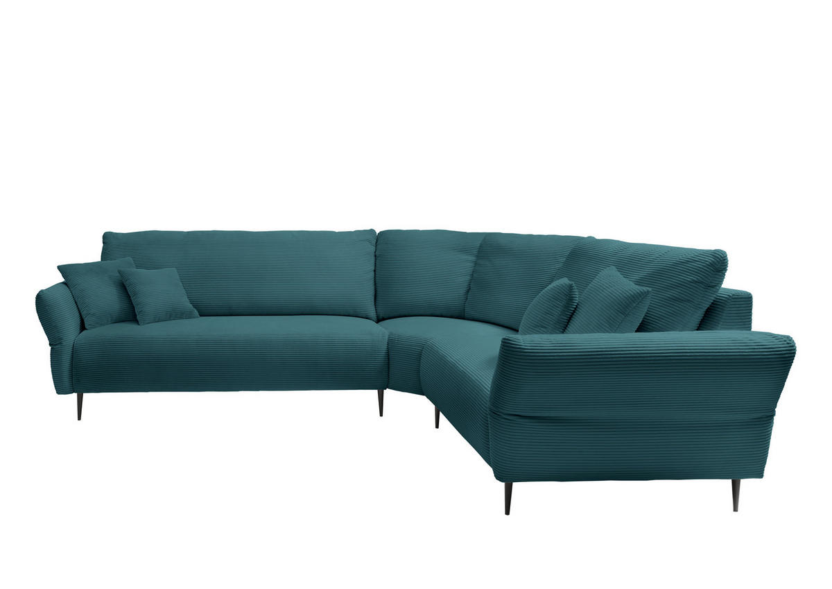 ECKSOFA in Cord Petrol  - Petrol/Schwarz, Design, Textil/Metall (294/256cm) - Livetastic