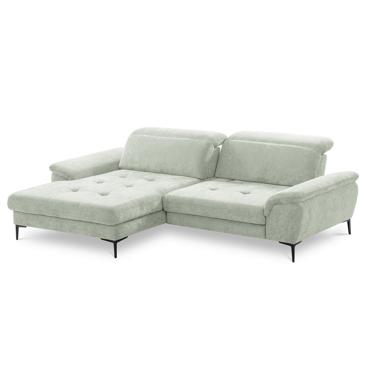ECKSOFA PRADO Mintgrün Webstoff Bettkasten, Kopfteilverstellung, Sitztiefenverstellung  - Schwarz/Mintgrün, Design, Textil/Metall (195/268cm) - Livetastic