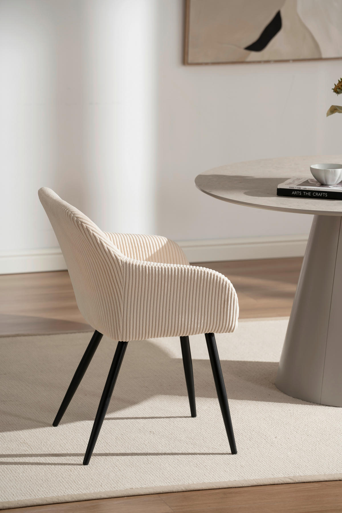 ARMLEHNSTUHL  in Eisen Cord  - Beige/Schwarz, Trend, Holz/Textil (55/84/60cm) - Livetastic