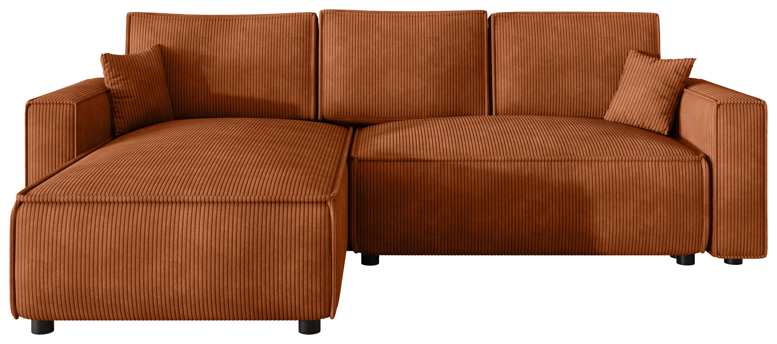 ECKSOFA Rostfarben Cord Zierkissen, Rückenkissen, Bettkasten, Schlaffunktion, Rücken echt, Liegefläche im Originalstoff  - Rostfarben/Schwarz, MODERN, Kunststoff/Textil (190/280cm) - Carryhome