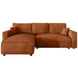 ECKSOFA Rostfarben Cord Zierkissen, Rückenkissen, Bettkasten, Schlaffunktion, Rücken echt, Liegefläche im Originalstoff  - Rostfarben/Schwarz, MODERN, Kunststoff/Textil (190/280cm) - Carryhome