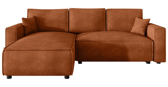 ECKSOFA Rostfarben Cord Zierkissen, Rückenkissen, Bettkasten, Schlaffunktion, Rücken echt, Liegefläche im Originalstoff  - Rostfarben/Schwarz, MODERN, Kunststoff/Textil (190/280cm) - Carryhome
