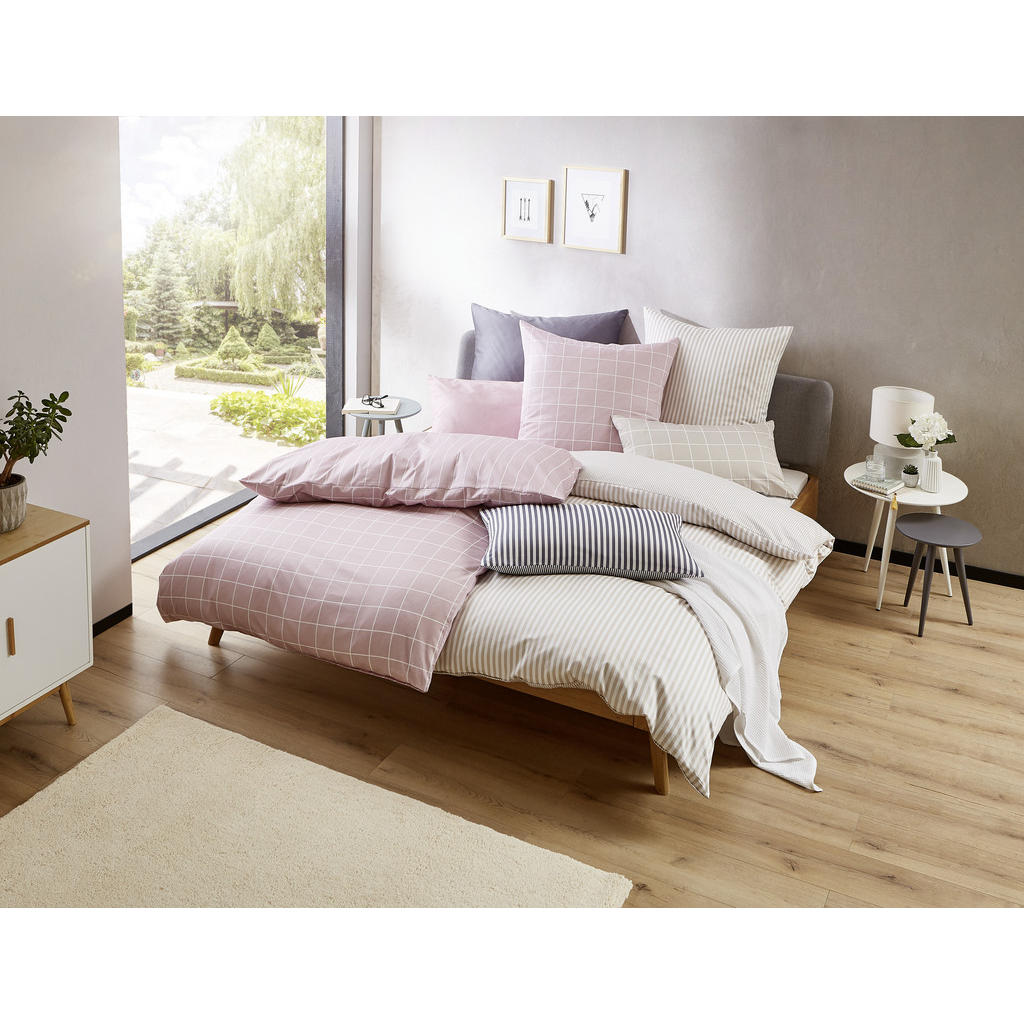 Thumbnail - Janine Wendebettwäsche Giulietta, Rosa, Weiß, Textil, Karo, 135x200 cm, Textiles Vertrauen - Oeko-Tex®, bügelfrei, pfleg...