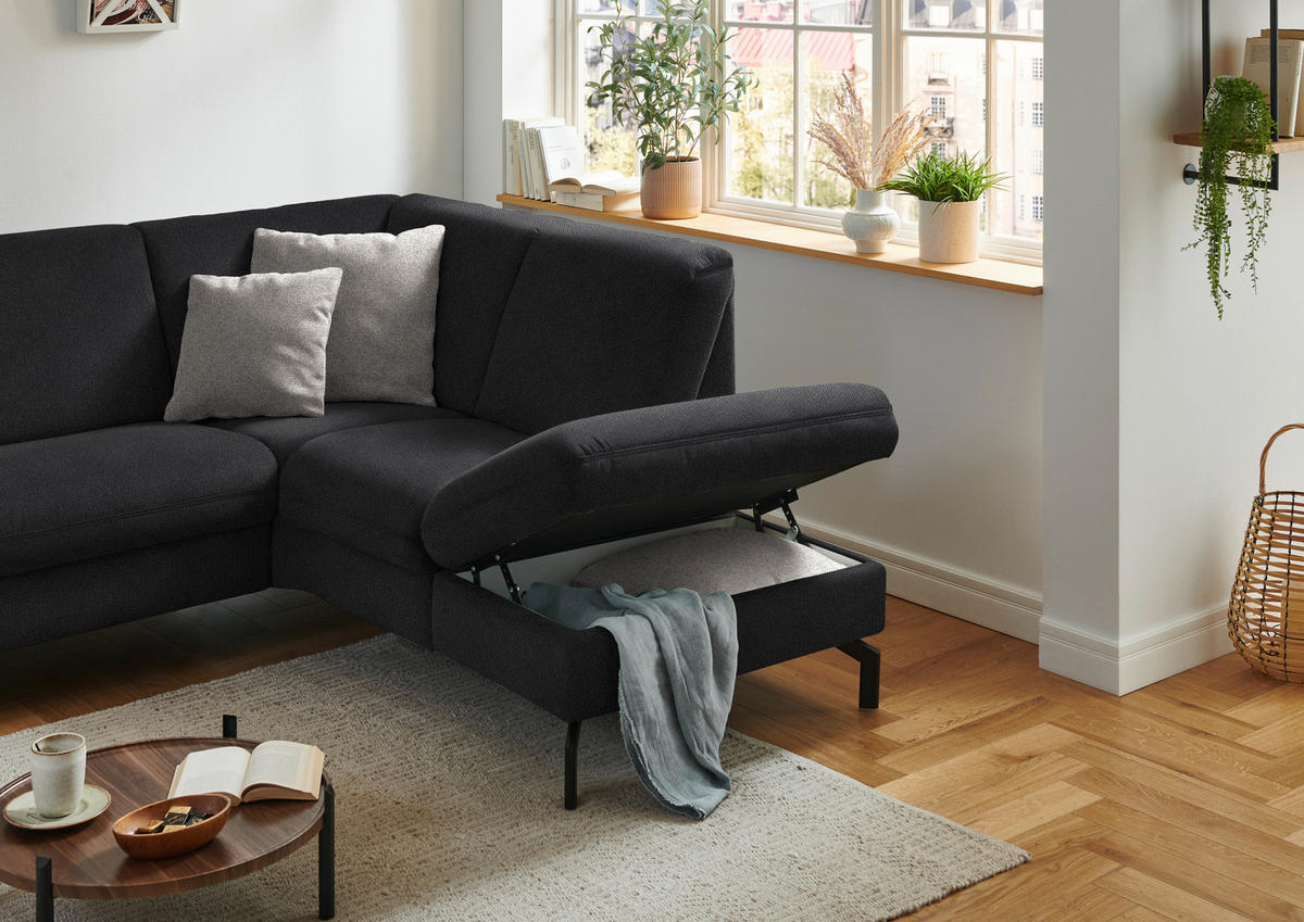 ECKSOFA Flachgewebe Schwarz  - Schwarz, Konventionell, Textil/Metall (241/190cm) - Beldomo Comfort