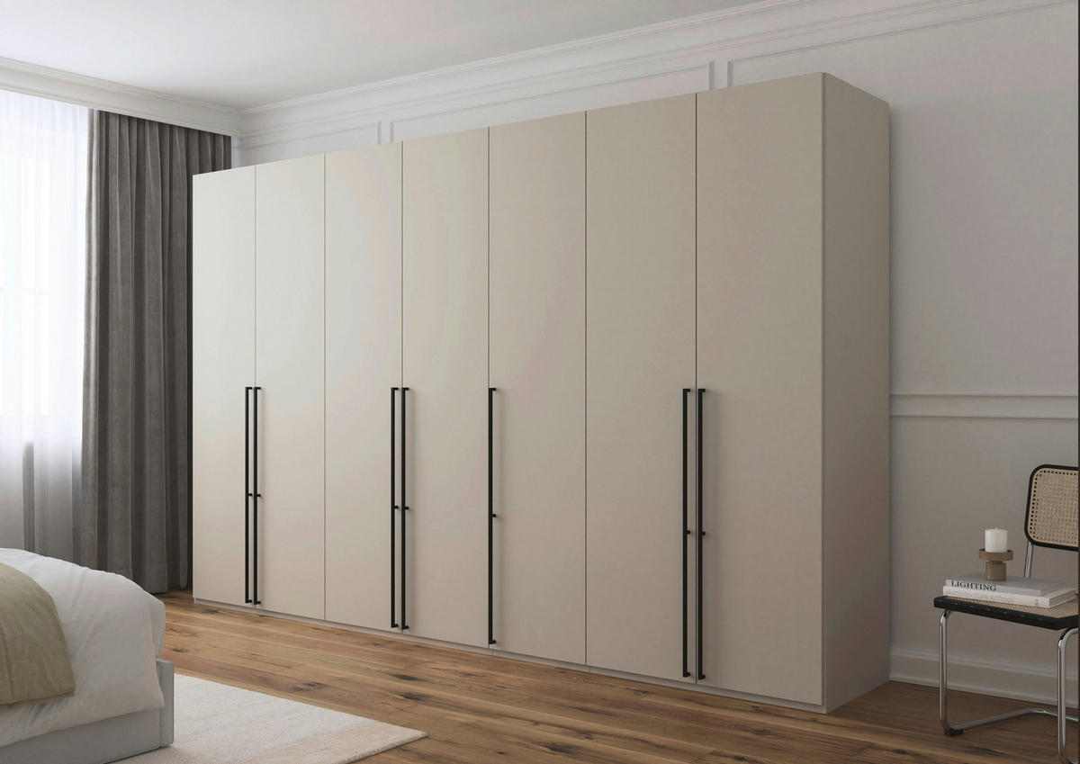 DREHTÜRENSCHRANK 350/235/61 cm,  in Champagner, 7-türig  - Champagner/Schwarz, Basics, Holzwerkstoff/Metall (350/235/61cm) - Novel