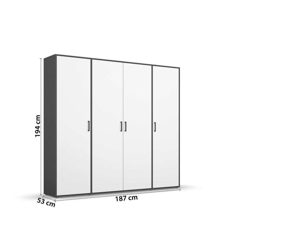 DREHTÜRENSCHRANK in Grau, Weiss  - Weiss/Grau, Modern, Holzwerkstoff/Kunststoff (187/194/53cm) - Rauch Möbel