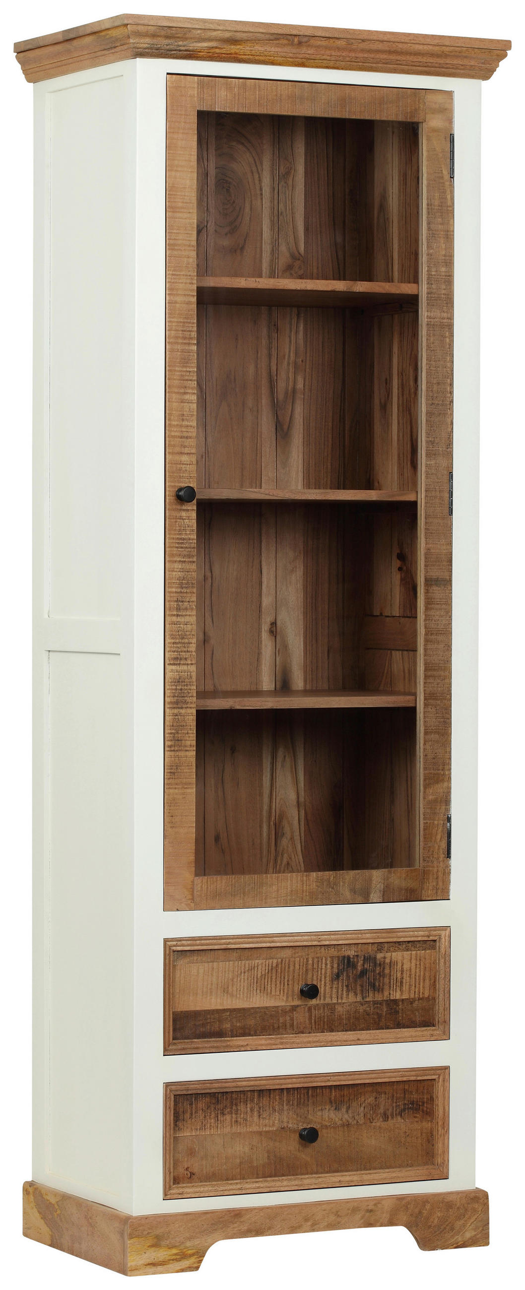 VITRÍNA, akácie, mangové dřevo, přírodní barvy, bílá, 67/190/42 cm - bílá/černá, Romantický / Rustikální, kov/dřevo (67/190/42cm) - Landscape