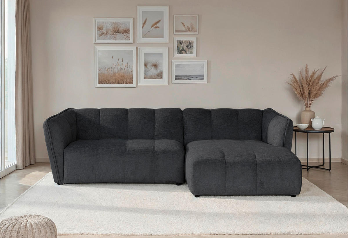 ECKSOFA  LIVOLI Grau Chenille  - Schwarz/Grau, Design, Textil (246/160cm) - MID.YOU