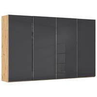SCHWEBETÜRENSCHRANK 361/223/68 cm 4-türig Schwarz, Eiche Artisan  - Chromfarben/Schwarz, Design, Glas/Holzwerkstoff (361/223/68cm) - Novel