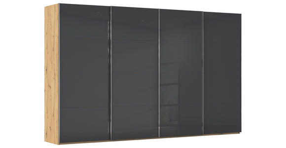 SCHWEBETÜRENSCHRANK  in Schwarz, Eiche Artisan  - Chromfarben/Schwarz, Design, Glas/Holzwerkstoff (361/223/68cm) - Novel