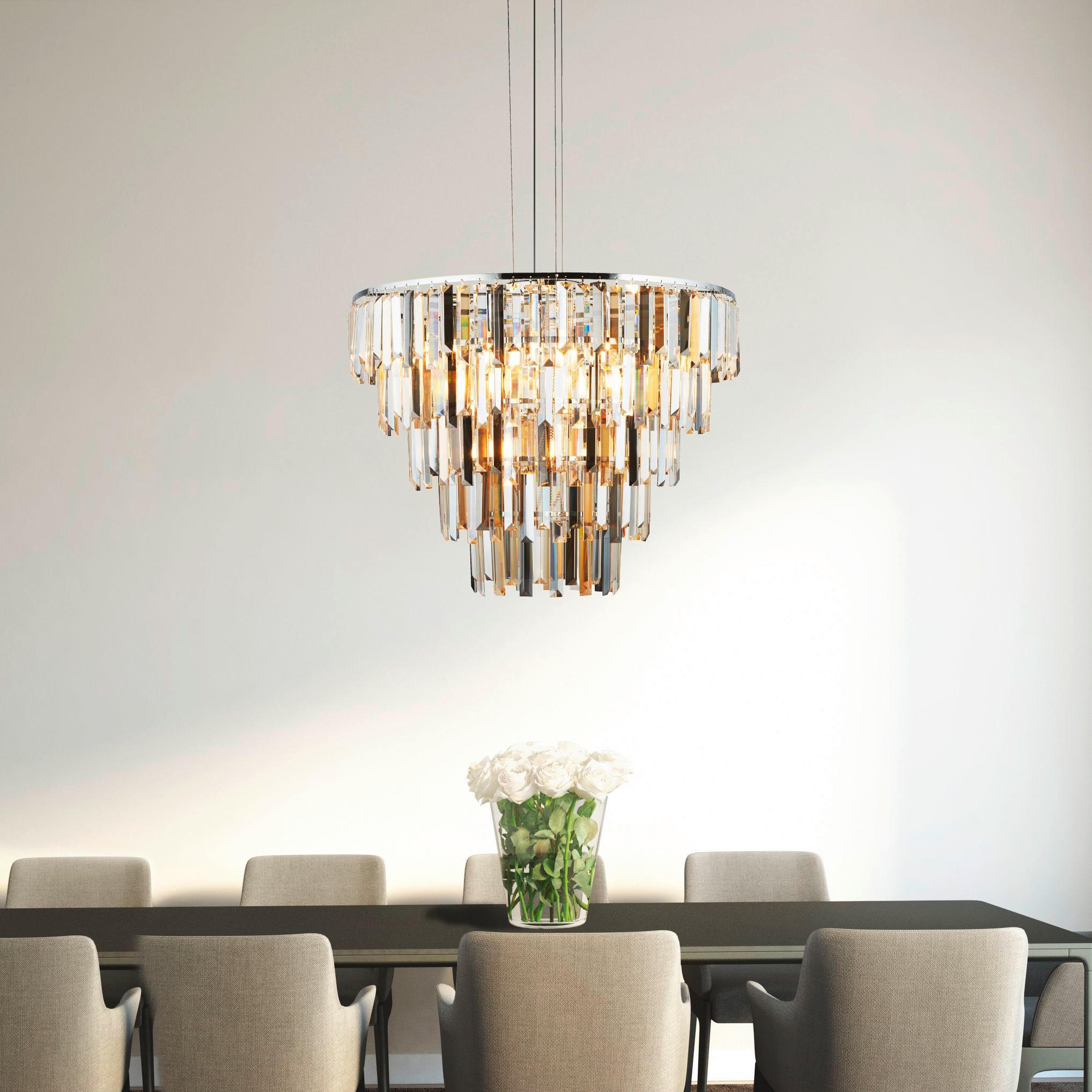KRISTALL-HÄNGELEUCHTE 65/170 cm   - Chromfarben/Klar, Design, Glas/Metall (65/170cm)