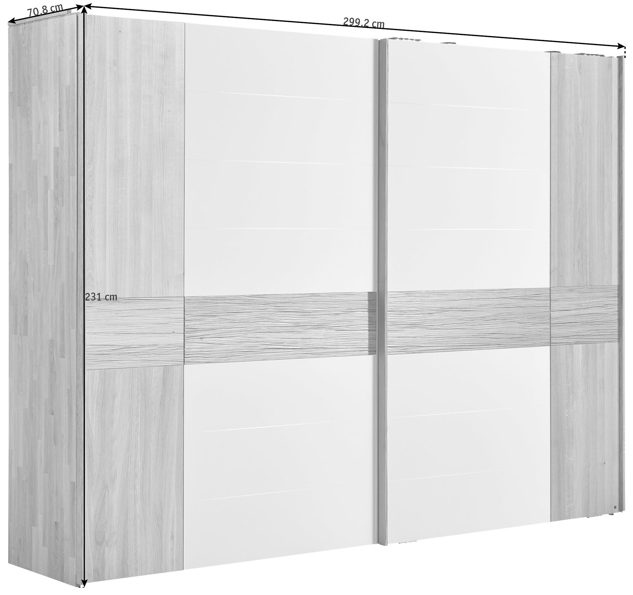 SCHWEBETÜRENSCHRANK  in Weiß, Eichefarben  - Eichefarben/Weiß, Design, Glas/Holz (299,2/231,0/70,8cm) - Valdera