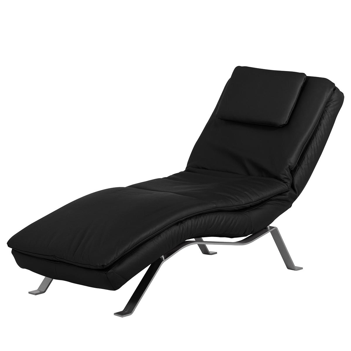 RELAXLIEGE in Echtleder Schwarz  - Silberfarben/Schwarz, Design, Leder/Metall (65/95/171cm) - Celina Home