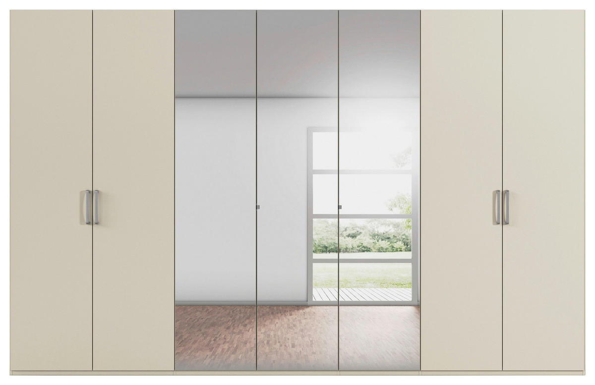 DREHTÜRENSCHRANK 350/223/61 cm,  in Champagner, 7-türig  - Chromfarben/Edelstahlfarben, Basics, Glas/Holzwerkstoff (350/223/61cm) - Novel