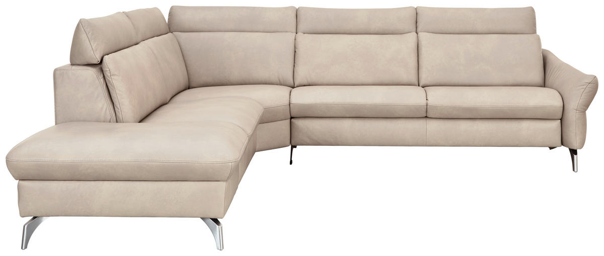 ECKSOFA  in Echtleder Creme  242/294 cm  - Edelstahlfarben/Creme, Design, Leder/Metall (242/294cm) - Himolla Komfortklass