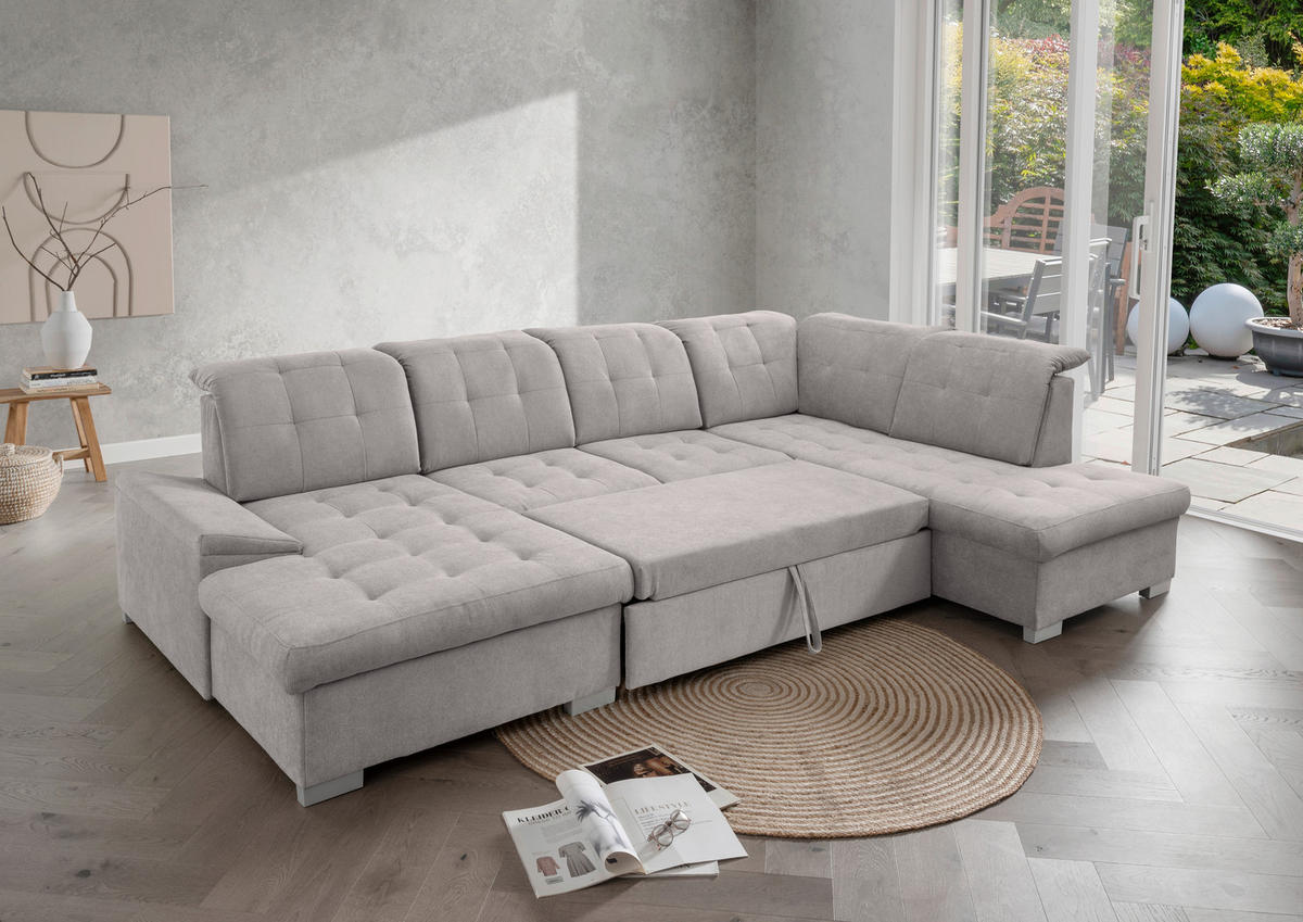 WOHNLANDSCHAFT Grau Mikrofaser  - Chromfarben/Grau, MODERN, Kunststoff/Textil (169/330/212cm) - Livetastic