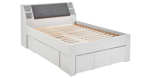 STAURAUMBETT 140/200 cm in Weiß - Weiß/Grau, KONVENTIONELL, Holzwerkstoff/Textil (140/200cm) - Carryhome