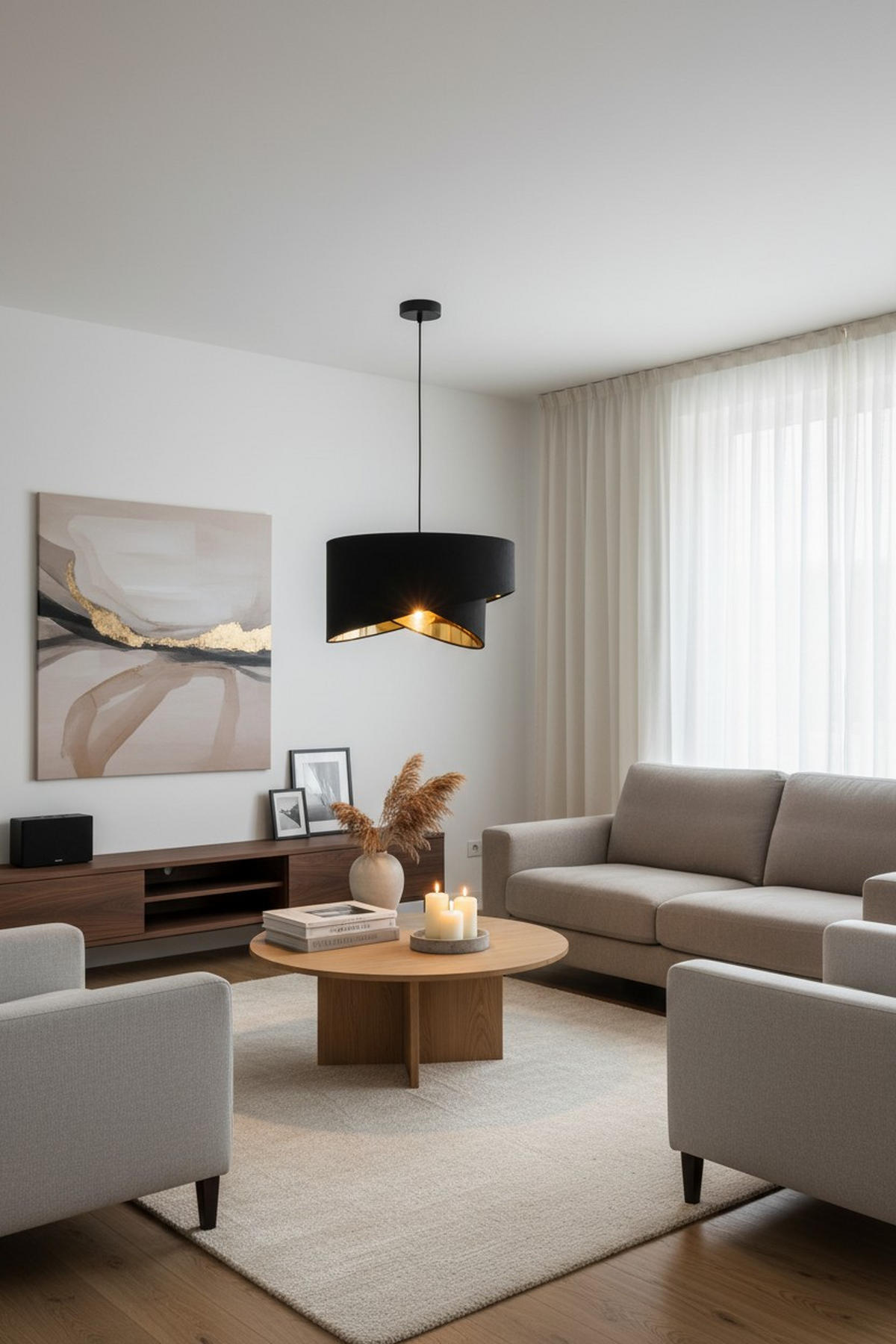 HÄNGELEUCHTE 45/130 cm   - Goldfarben/Schwarz, Trend, Textil/Metall (45/130cm) - Novel