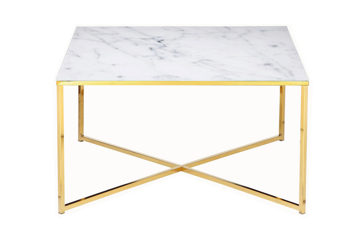 COUCHTISCH in Metall, Glas 80/80/45 cm  - Goldfarben/Weiß, Design, Glas/Metall (80/80/45cm) - Livetastic