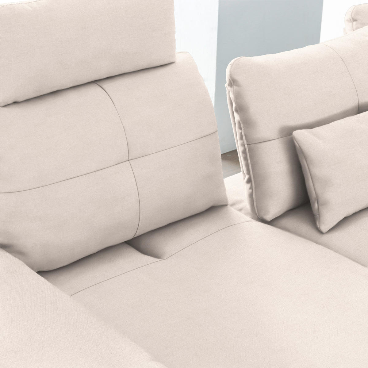 ECKSOFA in Flachgewebe Creme  - Creme/Schwarz, Design, Textil/Metall (344/271cm) - Chilliano