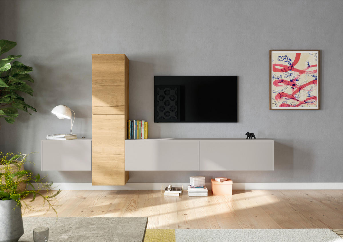 WOHNWAND  in Grau, Eichefarben  282/160/37 cm  - Eichefarben/Grau, Design, Holzwerkstoff (282/160/37cm) - Celina Home