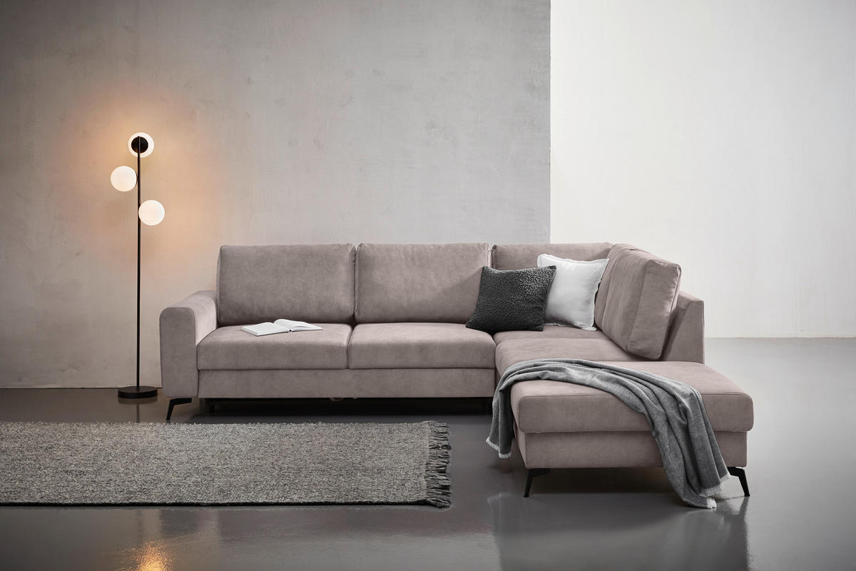 ECKSOFA Greige Chenille  - Greige/Schwarz, KONVENTIONELL, Textil/Metall (275/257cm) - Carryhome