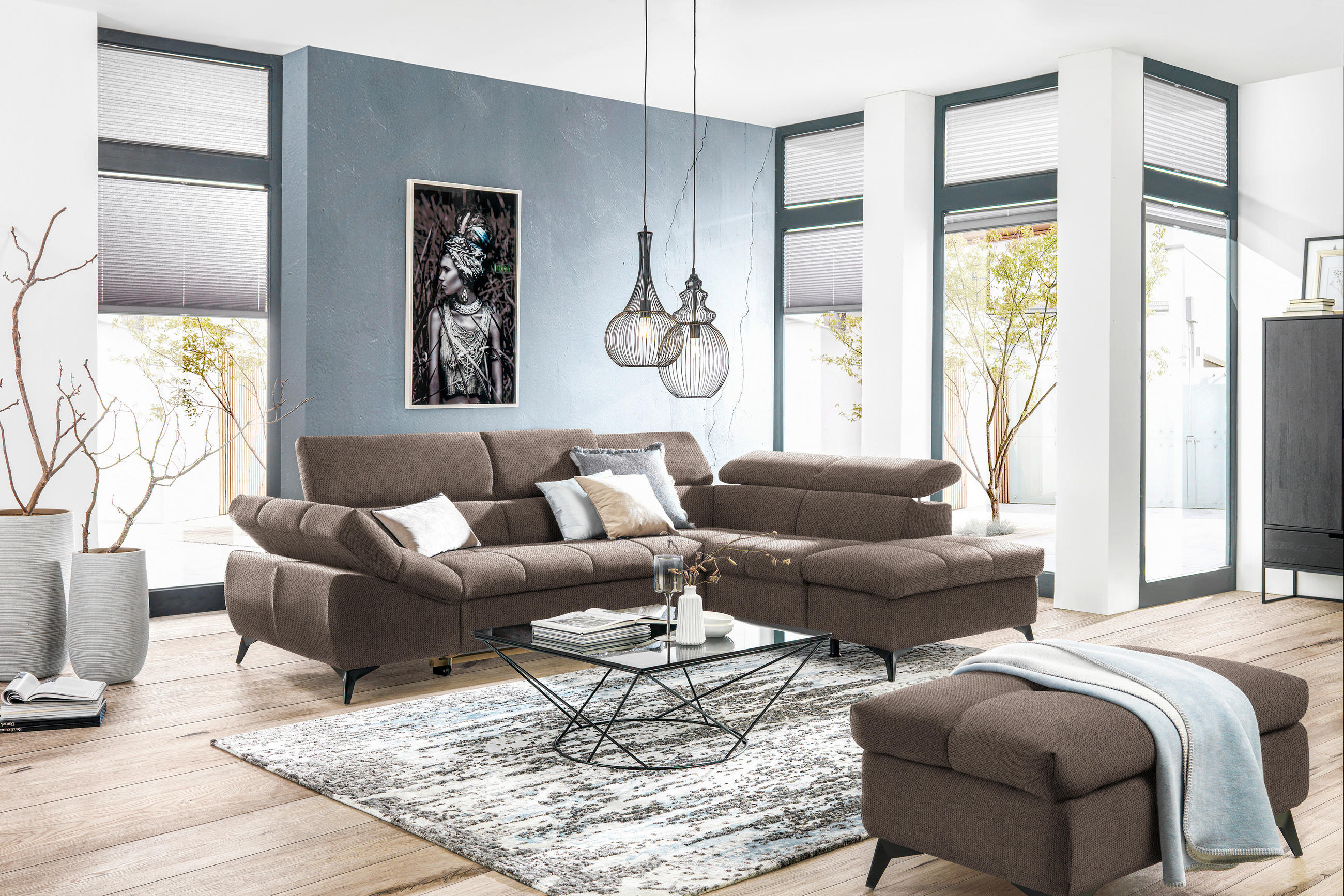 ECKSOFA in Mikrofaser Taupe  - Taupe/Schwarz, Design, Kunststoff/Textil (279/210cm) - Livetastic