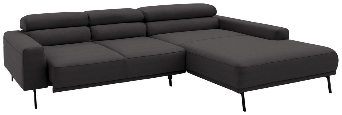ECKSOFA Cord Dunkelbraun  - Dunkelbraun/Schwarz, Design, Textil/Metall (293/215-217cm) - Schöner Wohnen